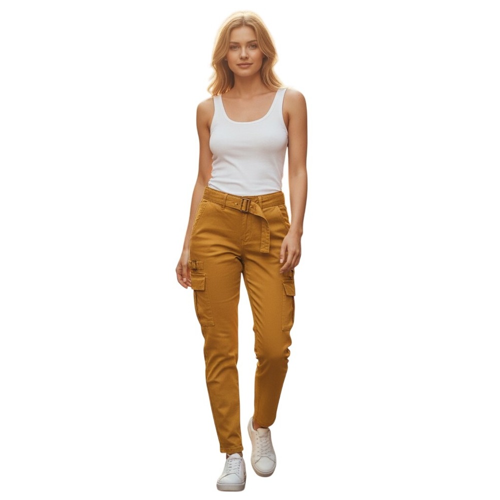 BBJ Los Angeles Womens Mustard Yellow Belted Cargo Pants V21970Z Size 1/25 NWT